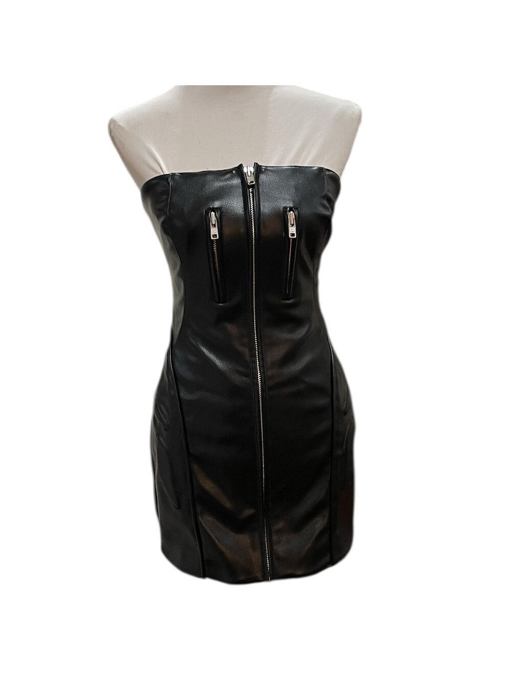 Nwt Khy X Namilia Faux Leather Strapless Mini Dress Zip Front Sz S Black — image 5 of 8